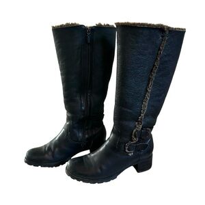 Blondo Canada Fatima Black Leather Tall Heel Shearling Lined Winter Boots Size 7